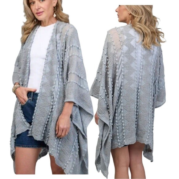 SAACHI L/XL Gray Lightweight Open Front Super Soft Draped Hi Low Kimono Duster - Picture 1 of 8